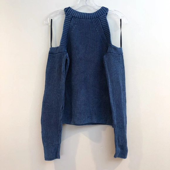 Rag & Bone Navy Cotton Blend Knit Cold Shoulder Navy Crew Neck Sweater FLAWED - Picture 9 of 9